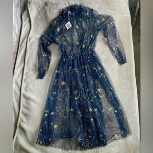 Elegant Black and Gold Starry sheer Dress